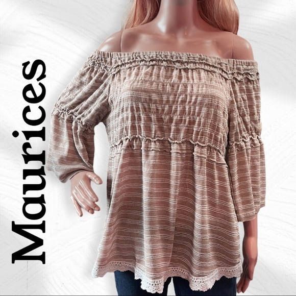 MAURICES stripe smocked off the shoulder top - Picture 2 of 9